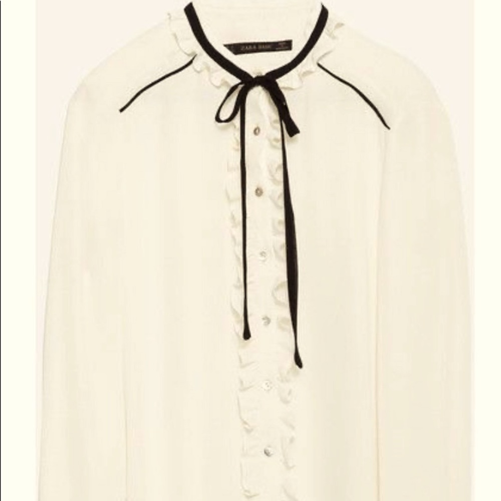 Zara ruffled bow tie button down blouse size M